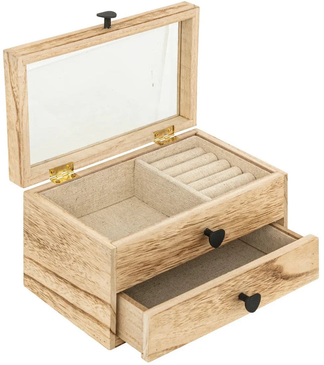 Atmosphera Sieradenkistje Jakarta - 20 x 11 x 12 cm - naturel - Juwelenkistje met deksel - met spiegel en lade
