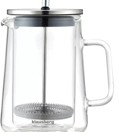 Klausberg KB7685 - Piston Koffie- en Theezetter - 0,60 Liter - Dubbelwandig Glas - RVS en Boorosilicaat Glas - Geschikt voor Koffie, Thee en Kruiden
