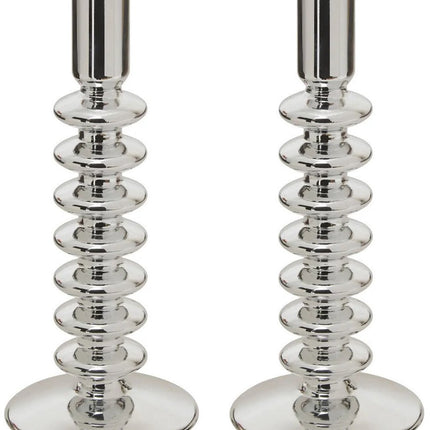 Atmosphera kaarsen kandelaar - 2x - decoratief glas - dinerkaarsen - zilver - D9 x H22 cm