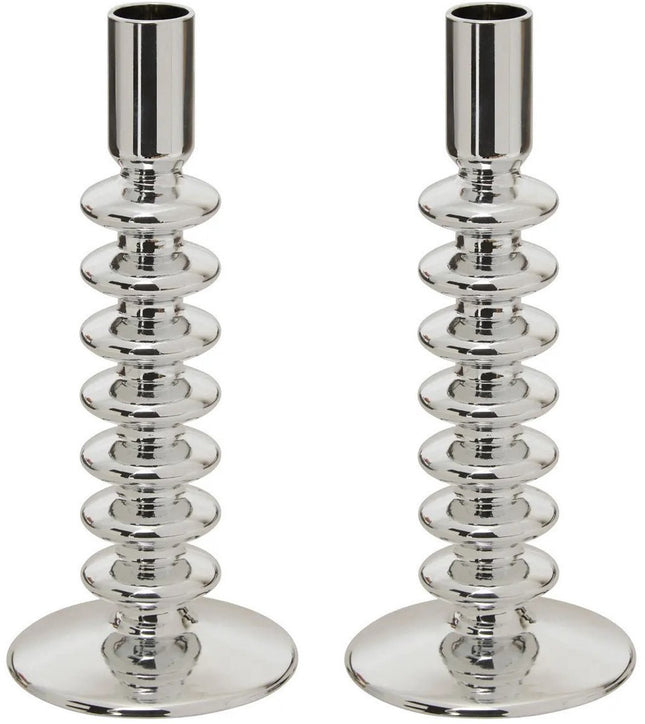 Atmosphera kaarsen kandelaar - 2x - decoratief glas - dinerkaarsen - zilver - D9 x H22 cm