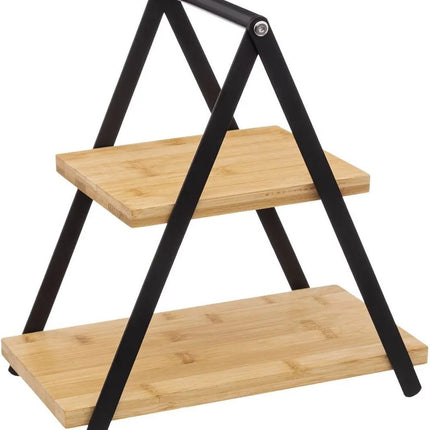 Secret de Gourmet Etagere/dienblad - 2-laags - Bamboe - Zwart/beige
