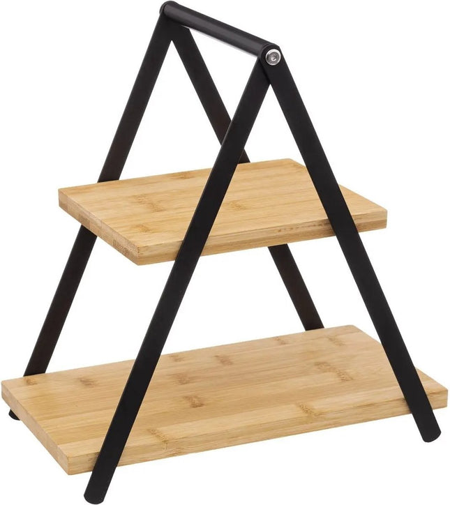 Secret de Gourmet Etagere/dienblad - 2-laags - Bamboe - Zwart/beige