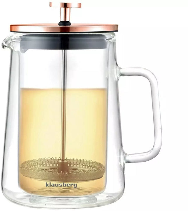 Klausberg Koffie- en Thee Pistonmaker - Glas - Theepress - French Press - Koperkleurig - 350 ml - Model KB7723 - theemaker