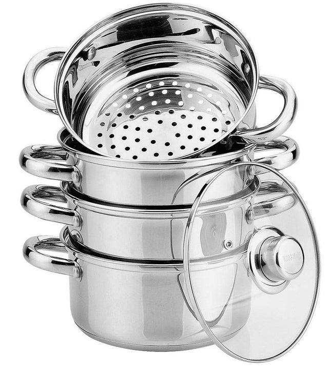 Stoompan - Couscous - Rijst- en Groentestomer 5-Delig - Ø 24 cm - Roestvrijstaal Met Glasdeksel