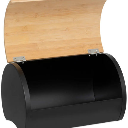 5Five Broodtrommel met klep/deksel - bamboe hout/metaal - 32 x 20 x 24 cm - zwart/naturel - Brooddozen
