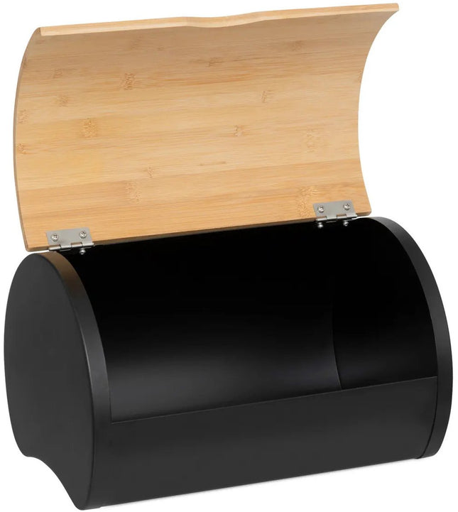 5Five Broodtrommel met klep/deksel - bamboe hout/metaal - 32 x 20 x 24 cm - zwart/naturel - Brooddozen