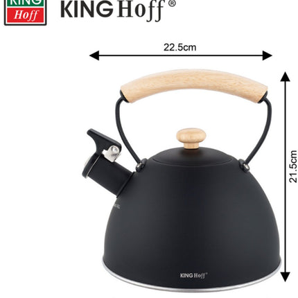 KINGHoff Fluitketel 2.5 Liter – RVS – Inductie Geschikt – Mat Zwart met Houten Handgreep – Minimalistisch Ontwerp – KH-1999
