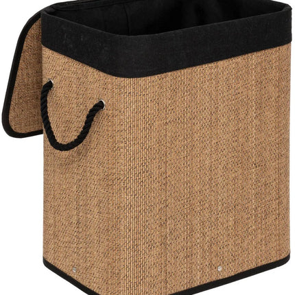 5Five Wasmand met deksel - bamboe hout - 60 Liter- naturel zwart - 41 x 30 x 50 cm