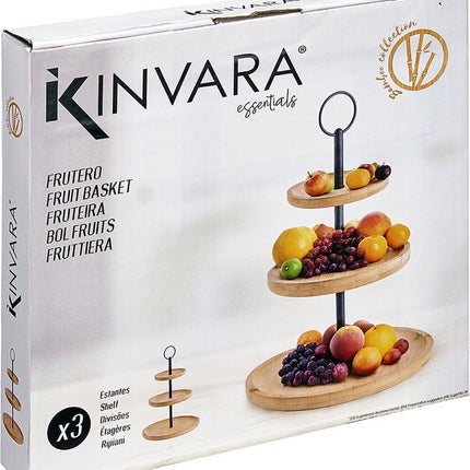 Kinvara Design Serveerplank 3 laags - D25 cm - bamboe/metaal - kaasplankje - etagiere - tapas plateau - dienblad