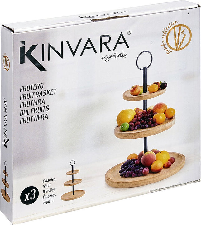 Kinvara Design Serveerplank 3 laags - D25 cm - bamboe/metaal - kaasplankje - etagiere - tapas plateau - dienblad