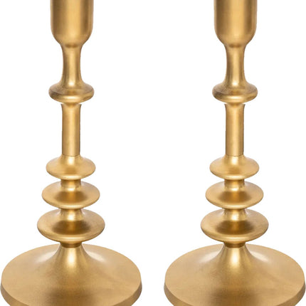 Atmosphera kaarsen kandelaar - 2x - decoratief metaal - dinerkaarsen - goud - D12 x H26 cm