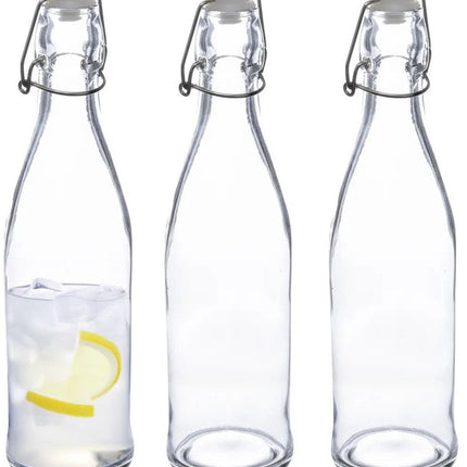 5Five Beugelfles/weckfles - 3x - glas - transparant - luchtdicht - 0.5 liter - waterfles - limonade
