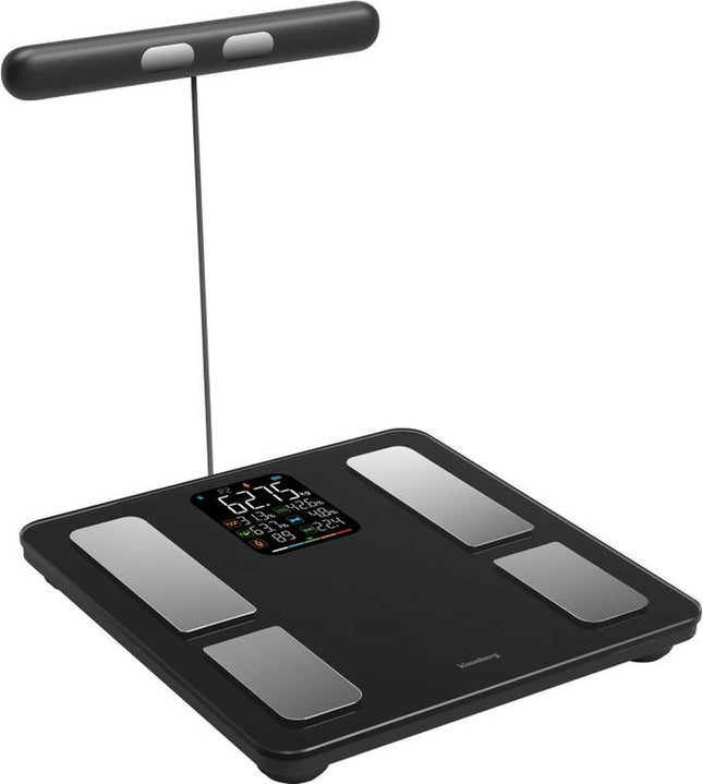 Klausberg 7856 - Slimme Bluetooth Personenweegschaal met Lichaamsanalyse en Handgreep – Gewicht, BMI, Vetpercentage, Spiermassa, Kleurendisplay - zwart
