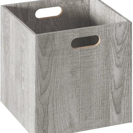 5five Opbergmand/kastmand van hout - grijs - 14 Liter - 31 x 31 x 15 cm - Opbergboxen - Vakkenkast manden