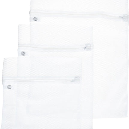 5Five Set van 3x stuks waszakjes/wasnetjes - wit - in 3 formaten - Wasgoed zakjes - BH zakjes