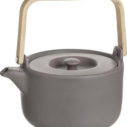 Secret de Gourmet Theepot in keramiek met bamboe 80cl - Handvat, zeef, filter - Taupe