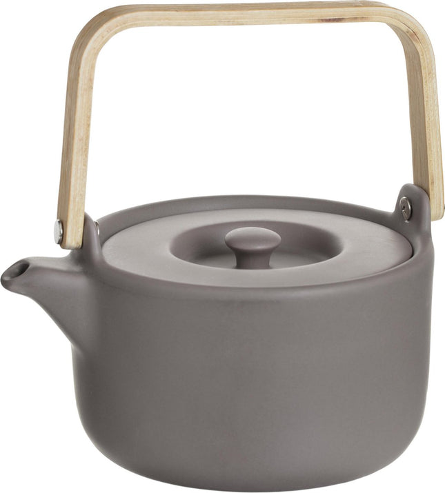 Secret de Gourmet Theepot in keramiek met bamboe 80cl - Handvat, zeef, filter - Taupe