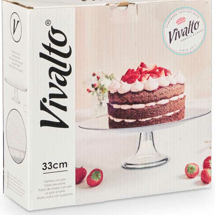 Vivalto Taartplateau Crystal - kristal glas - 10 x 32 cm - op verhoogde voet - taartplateaus