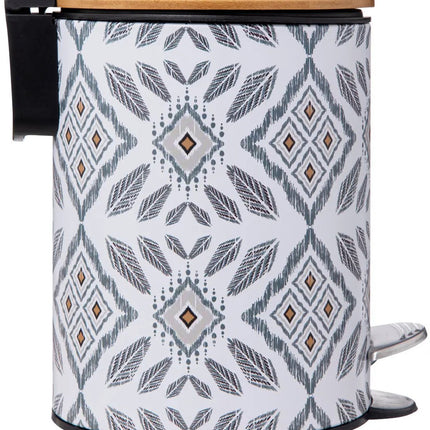 5Five Pedaalemmer Mystic - wit/grijs - 3 liter - metaal - 17 x 23 cm - voor toilet/badkamer - soft-close