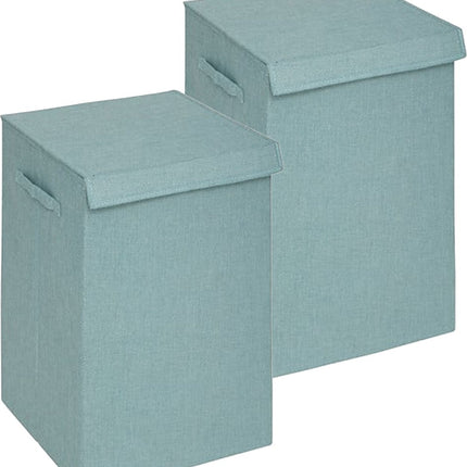 5Five Eureka sorteer wasmand - 2x - 74 liter - lichtblauw - 37 x 37 x 60 cm - MDF/Polyester stof - met afsluitklep