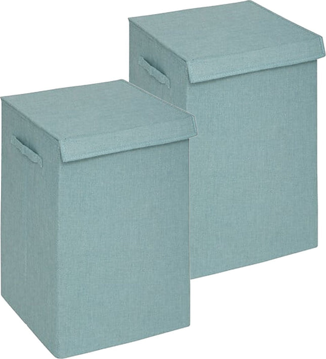 5Five Eureka sorteer wasmand - 2x - 74 liter - lichtblauw - 37 x 37 x 60 cm - MDF/Polyester stof - met afsluitklep