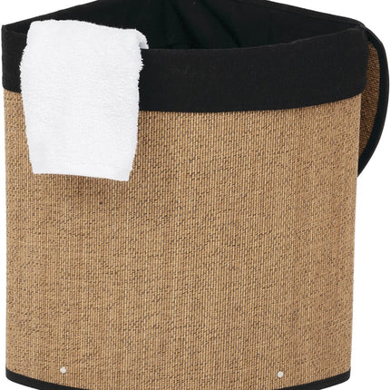 5Five Dubbele Wasmand met deksel - bamboe hout - 100 Liter- naturel zwart - 52 x 32 x 63 cm - sorteren mand