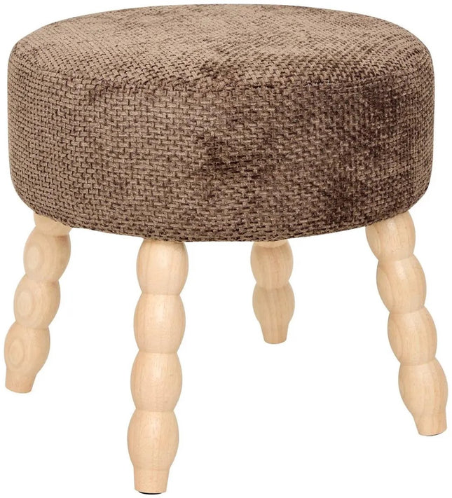 Spolo Tonka Brown Kruk - Multifunctioneel Krukje, Bijzettafeltje of Poef - Houten Poten - Bruin Zitgedeelte -