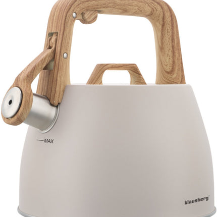 Klausberg 7917 - Fluitketel met fluit - 2.5 liter - RVS - beige - houten handvat