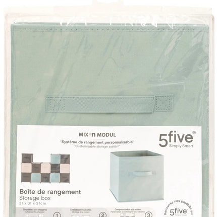 5Five Opbergmand/kastmand Square Box - karton/kunststof - 29 liter - zeegroen - 31 x 31 x 31 cm - Vakkenkast manden