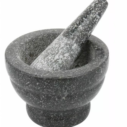 Kinghoff Granieten Vijzel en Stamper Set - Ø 14 x 8 cm, Natuurlijk Graniet, Slijtvast en Stijlvol, Vijzel van Graniet