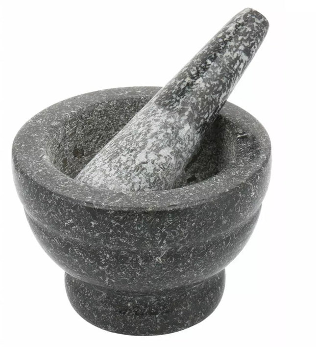 Kinghoff Granieten Vijzel en Stamper Set - Ø 14 x 8 cm, Natuurlijk Graniet, Slijtvast en Stijlvol, Vijzel van Graniet