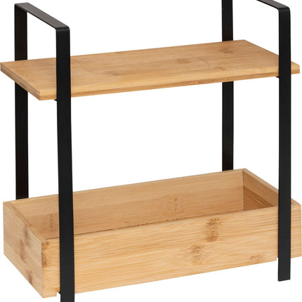 5Five Keuken/aanrecht rekje - metaal/bamboe hout - 30 x 14 x 30 cm - keuken organizer - naturel/zwart - 2 levels