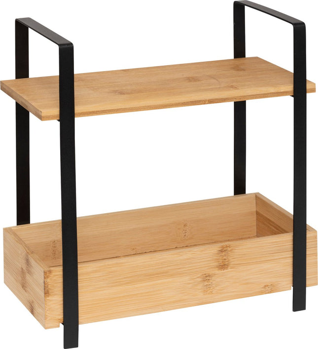 5Five Keuken/aanrecht rekje - metaal/bamboe hout - 30 x 14 x 30 cm - keuken organizer - naturel/zwart - 2 levels