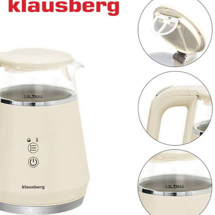 Klausberg KB-7893 Elektrische Waterkoker – 1 Liter, Glazen Ontwerp, LED Bedieningspaneel, 5 Temperatuurstanden, Houd-warmfunctie