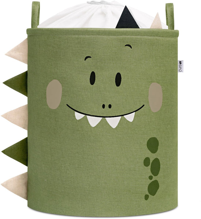 Dino Hoofd Speelgoedopbergmand - XXL Waterafstotende Opbergbox - Polyester Kist met Trekkoord - 63 Liter - 40x40x50 cm - Wasmand - Kledingmand - Speelgoedmand - Sipo