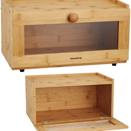 KLAUSBERG Bamboe Brooddoos Met Acryl Front - 35,5x24x18 cm - Natuurlijke Broodopslag - KB-7923 - Broodtrommel - Brood vershouddoos