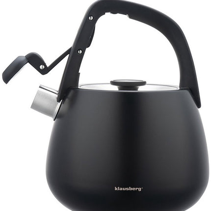 Klausberg 7774 - Fluitketel met fluit - 2.5 liter - RVS - Zwart met houten handgreep