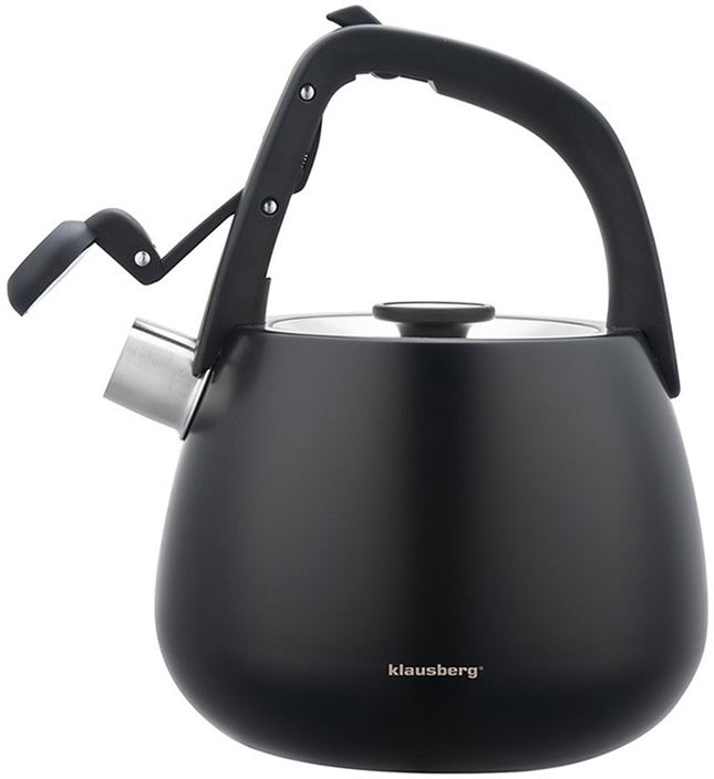 Klausberg 7774 - Fluitketel met fluit - 2.5 liter - RVS - Zwart met houten handgreep
