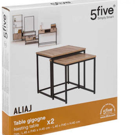 Five® - Bijzettafel - Set van 2 - Metalen onderstel - Houten tafelblad - 45 x 45 x 45 cm - Zwart & Bruin