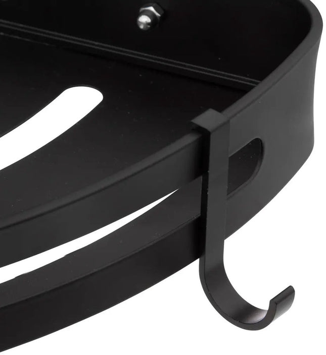 5Five Badkamer hoek organizer - zwart - metaal - zeep bakje met haakjes - 23 x 23 cm - douche rekje