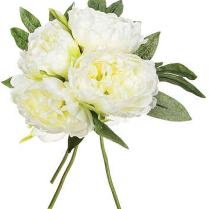 Atmosphera boeket van pioenrozen kunstbloemen - ivoor wit - hoogte 30 cm - witte bloemen