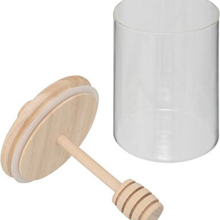 5Five Honingpot incl lepel - transparant - glas/bamboe - 400 ml