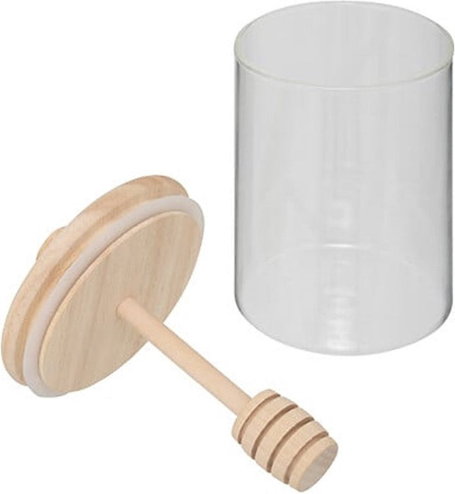 5Five Honingpot incl lepel - transparant - glas/bamboe - 400 ml