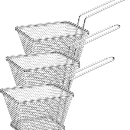 Secret de Gourmet Frietmandje/serveermandje - 6x - zilver - RVS - 20,5 x 9 x 11 cm - Patat/snacks serveren in een mandje