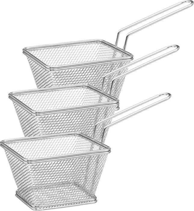 Secret de Gourmet Frietmandje/serveermandje - 6x - zilver - RVS - 20,5 x 9 x 11 cm - Patat/snacks serveren in een mandje