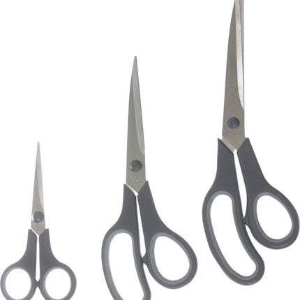 5Five Huishoud en keuken scharen set van 3x stuks - grijs - 25/21 en 14 cm - rvs metaal/kunststof - voedsel geschikt