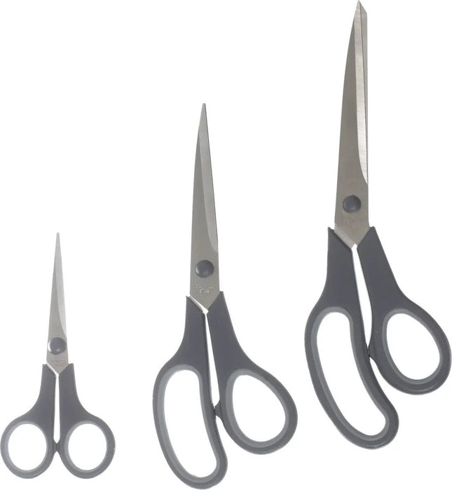 5Five Huishoud en keuken scharen set van 3x stuks - grijs - 25/21 en 14 cm - rvs metaal/kunststof - voedsel geschikt