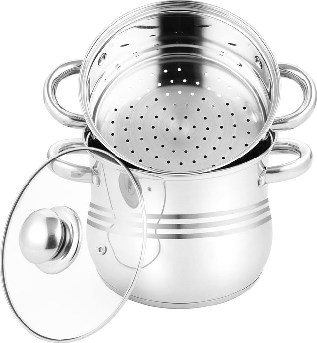 Couscoussier/stoomkoker/kookpan, 3-in-1, roestvrij staal, voor alle warmtebronnen-6L