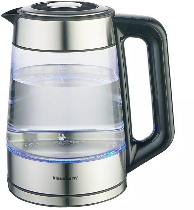 Klausberg KB7888 Elektrische Waterkoker – 1.7L, 1850-2200W, Borosilicaatglas & RVS 304, RGB LED, Temperatuurregeling - 40 tot 100 graden