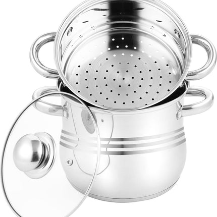 Couscoussier/stoomkoker/kookpan, 3-in-1, roestvrij staal, voor alle warmtebronnen-8L